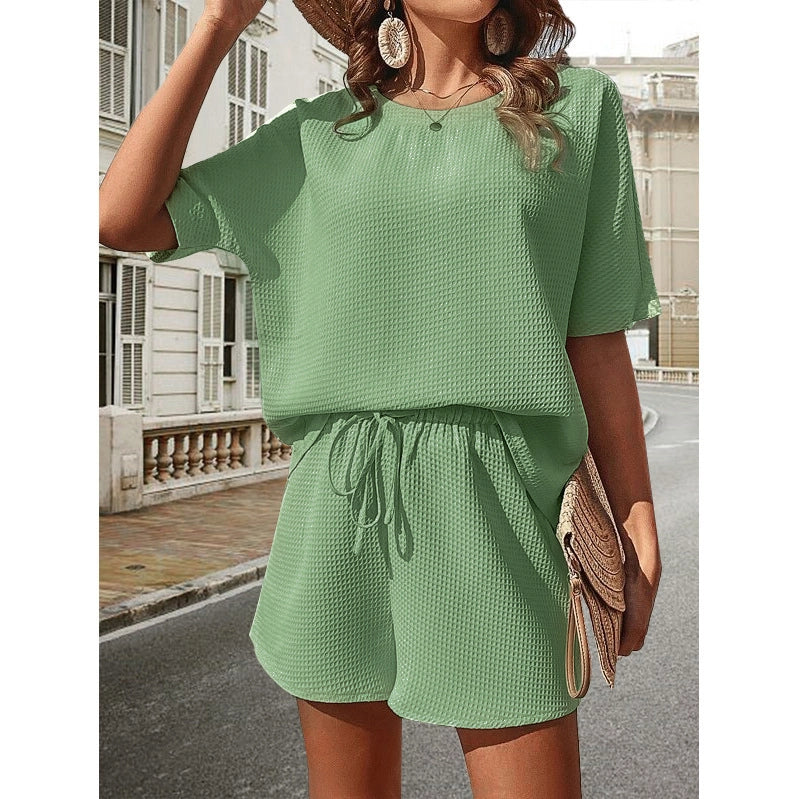 Green Waffle Short Set