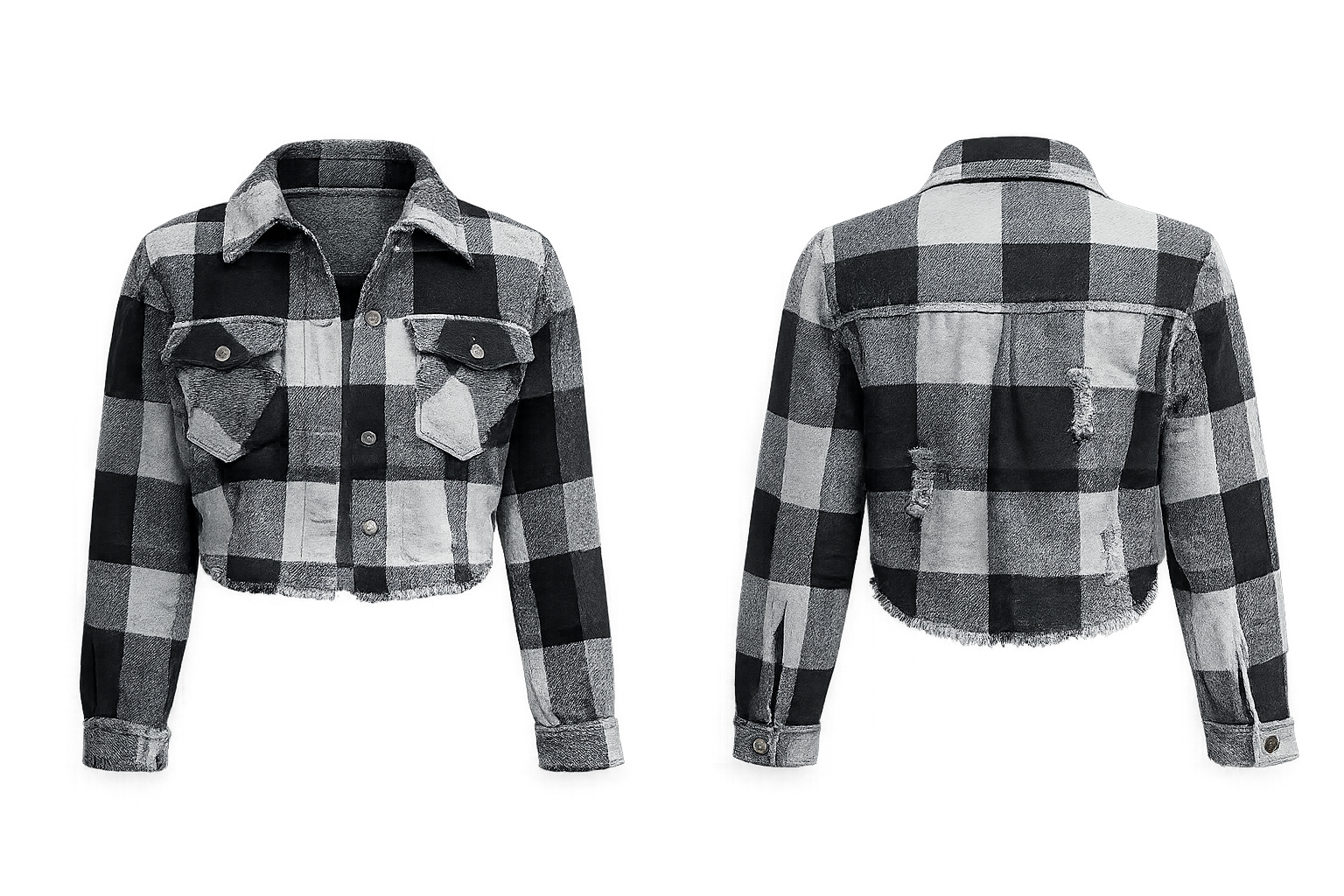 Black Crop Plaid Jacket