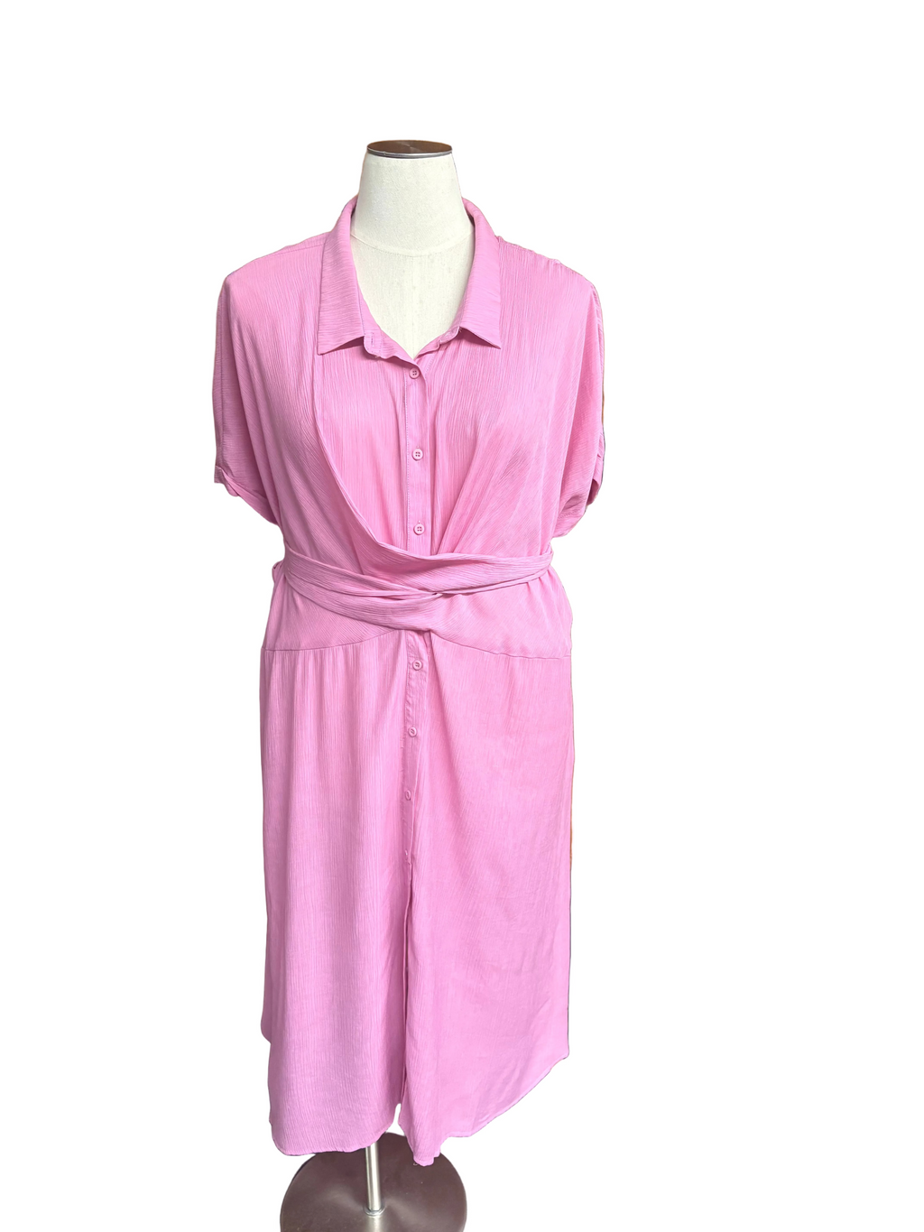 Pink Tie Front Midi Dress