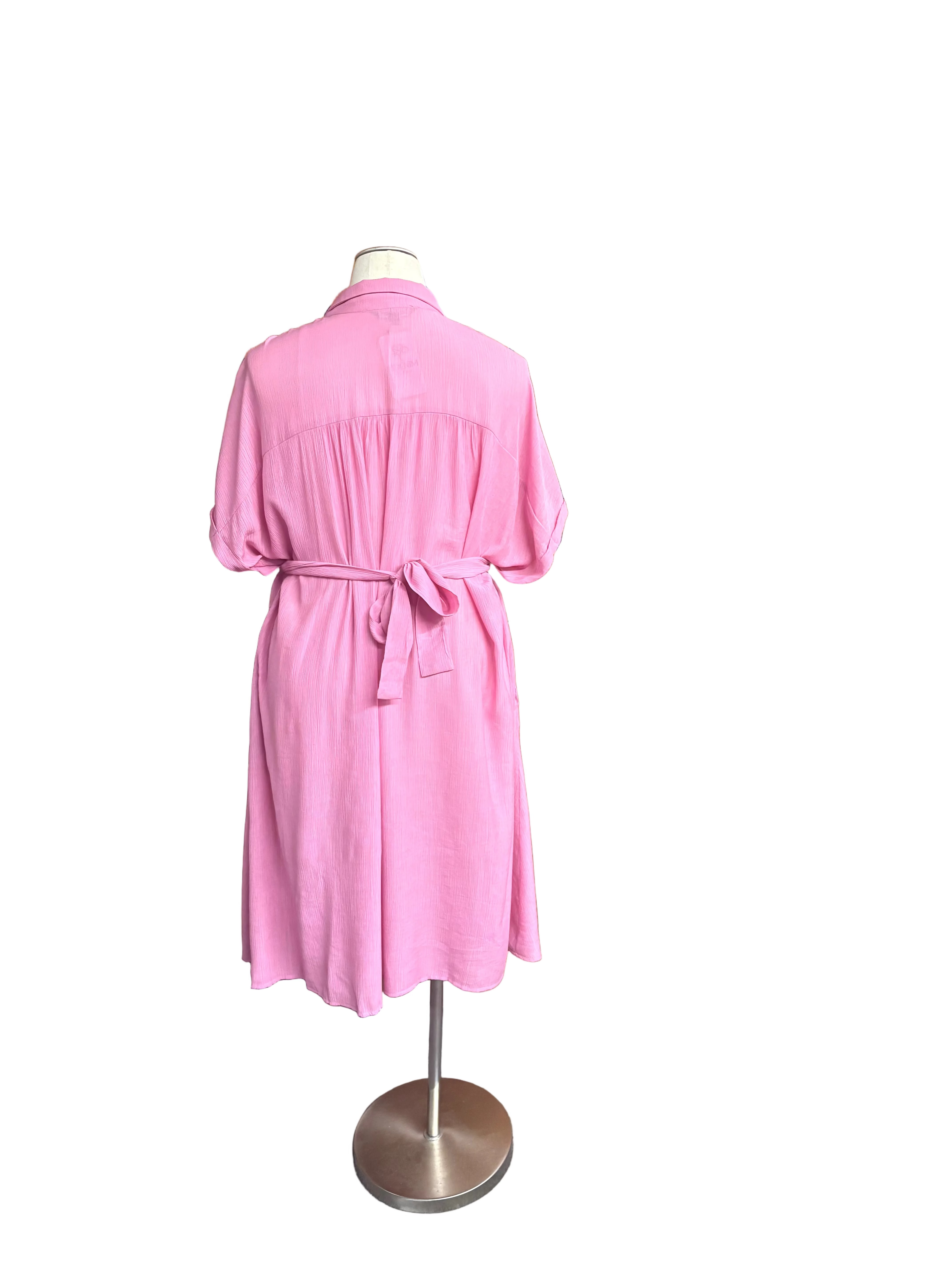Pink Tie Front Midi Dress