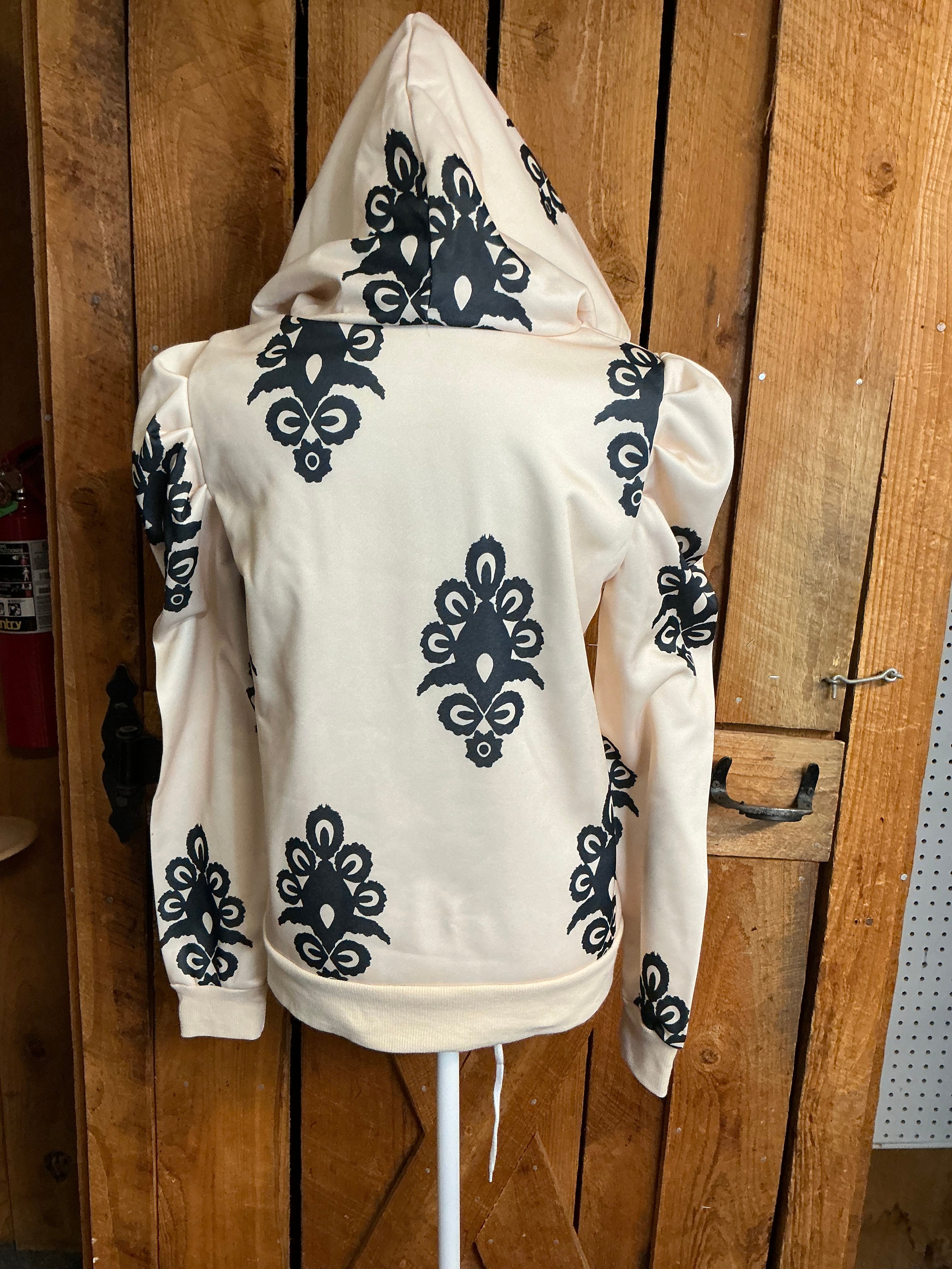 Beige Puff Sleeve Hooded Sweatshirt