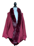 Burgundy Cardigan with Faux Fur