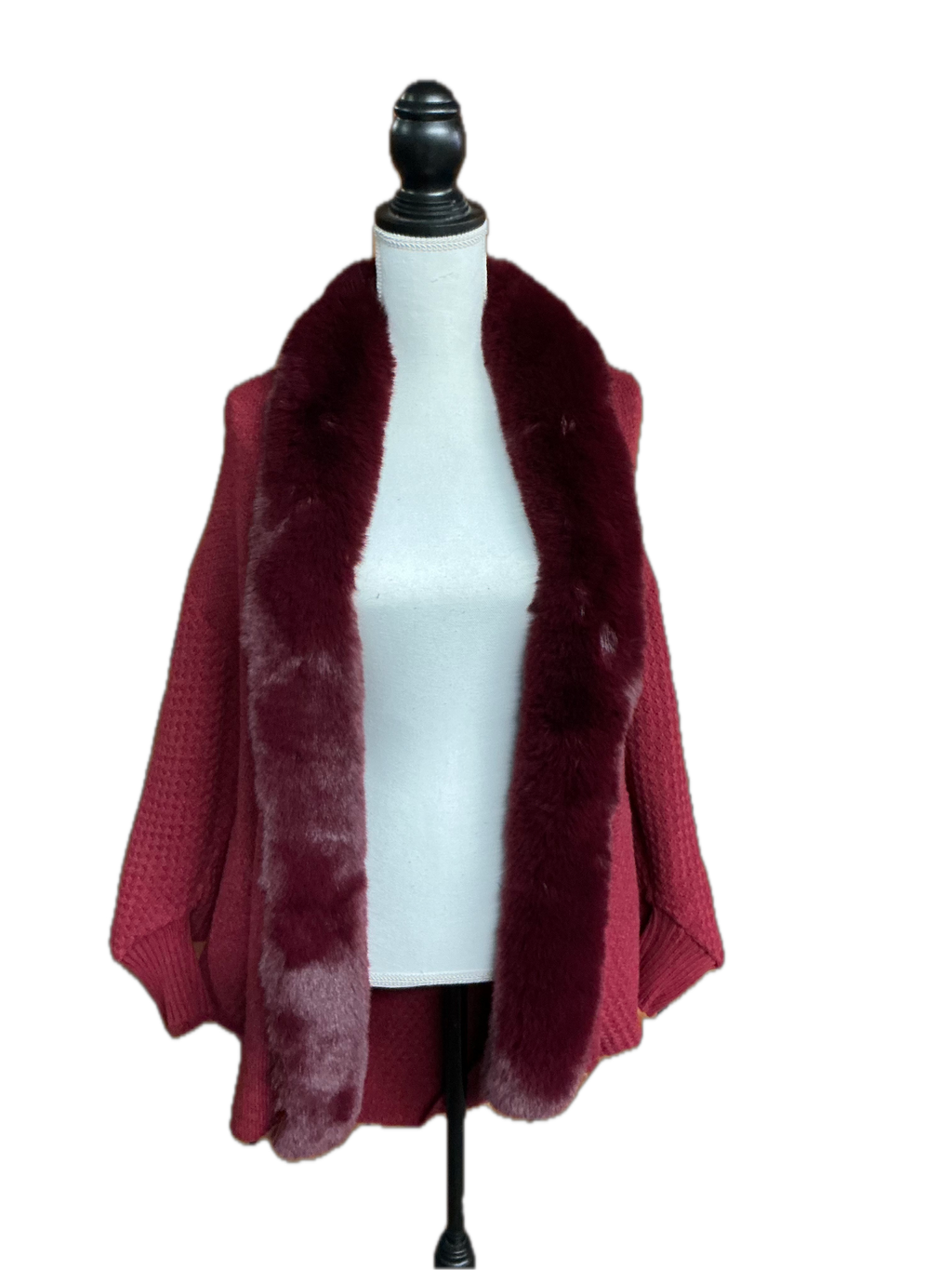 Burgundy Cardigan with Faux Fur