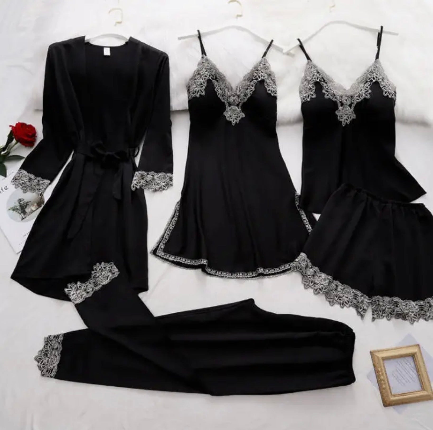 5 Piece Satin Pajama Set