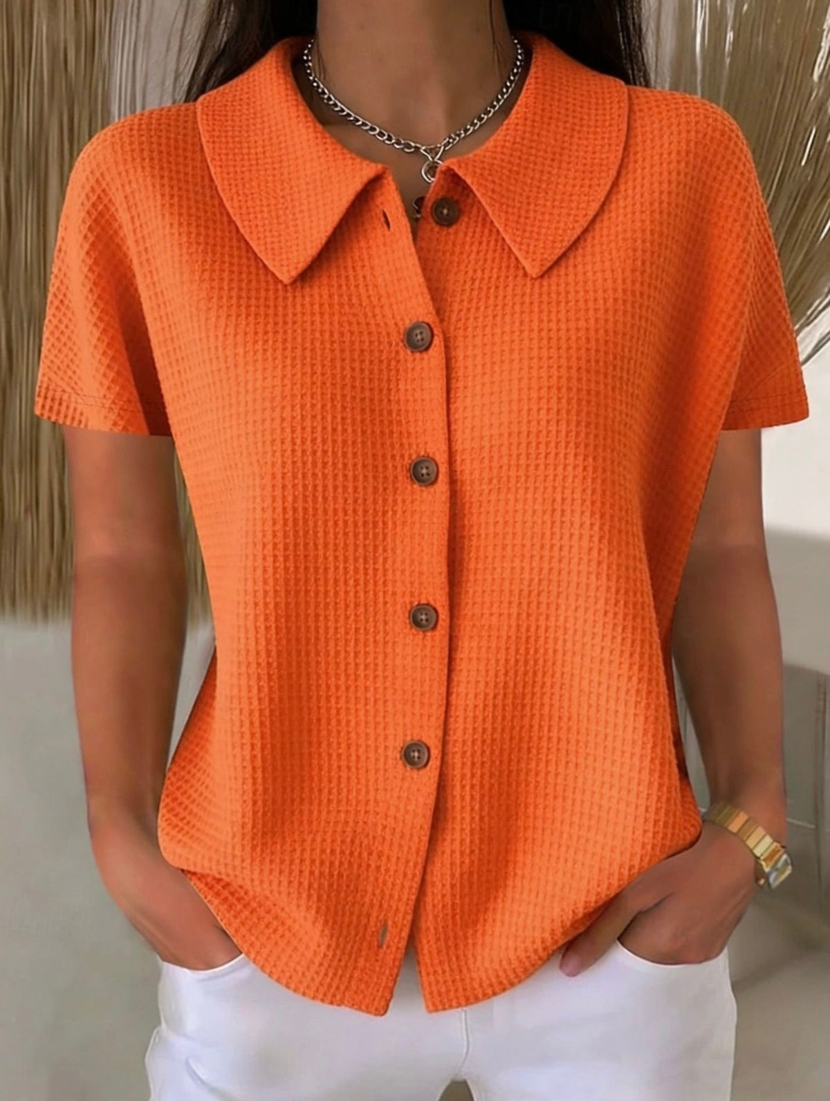 Orange Polo Collar Waffle