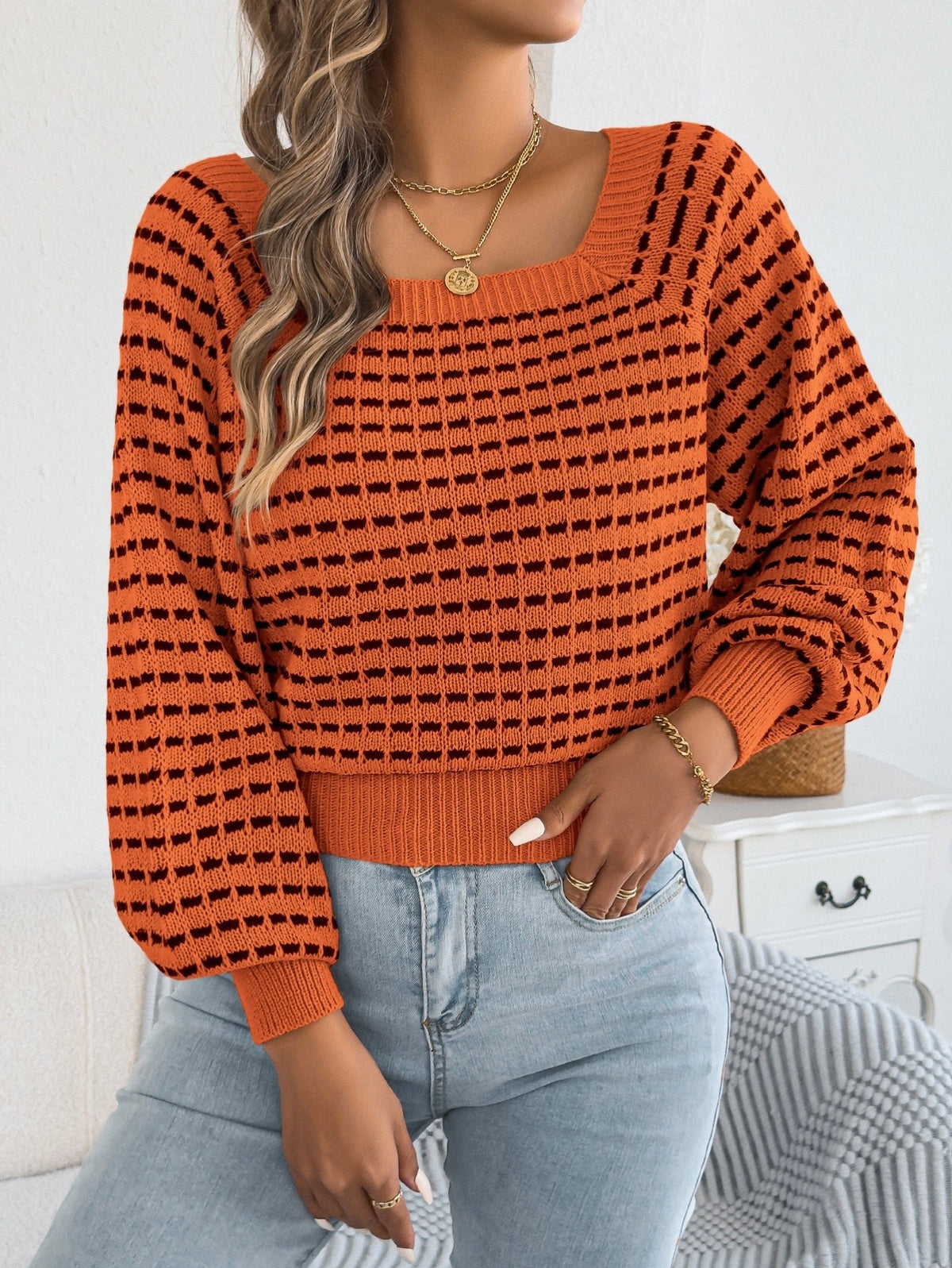 Orange Striped Lantern Sweater