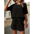 Black Casual Waffle Short Set