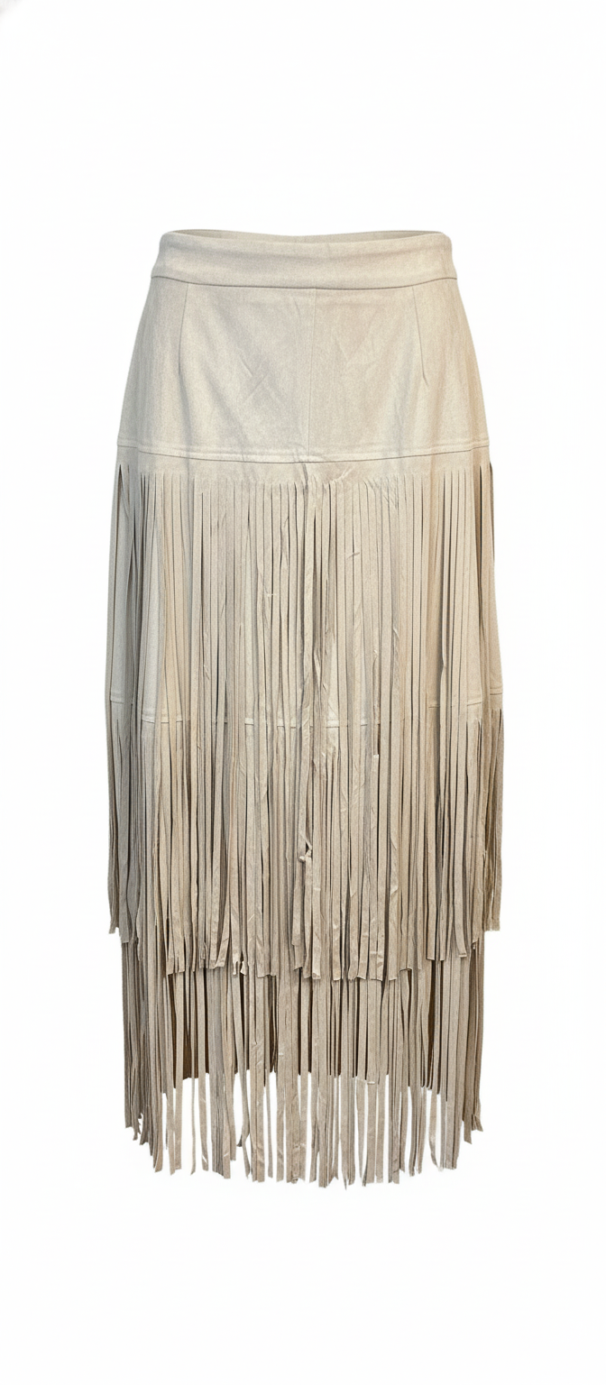 CAMEL FRINGE SKIRT