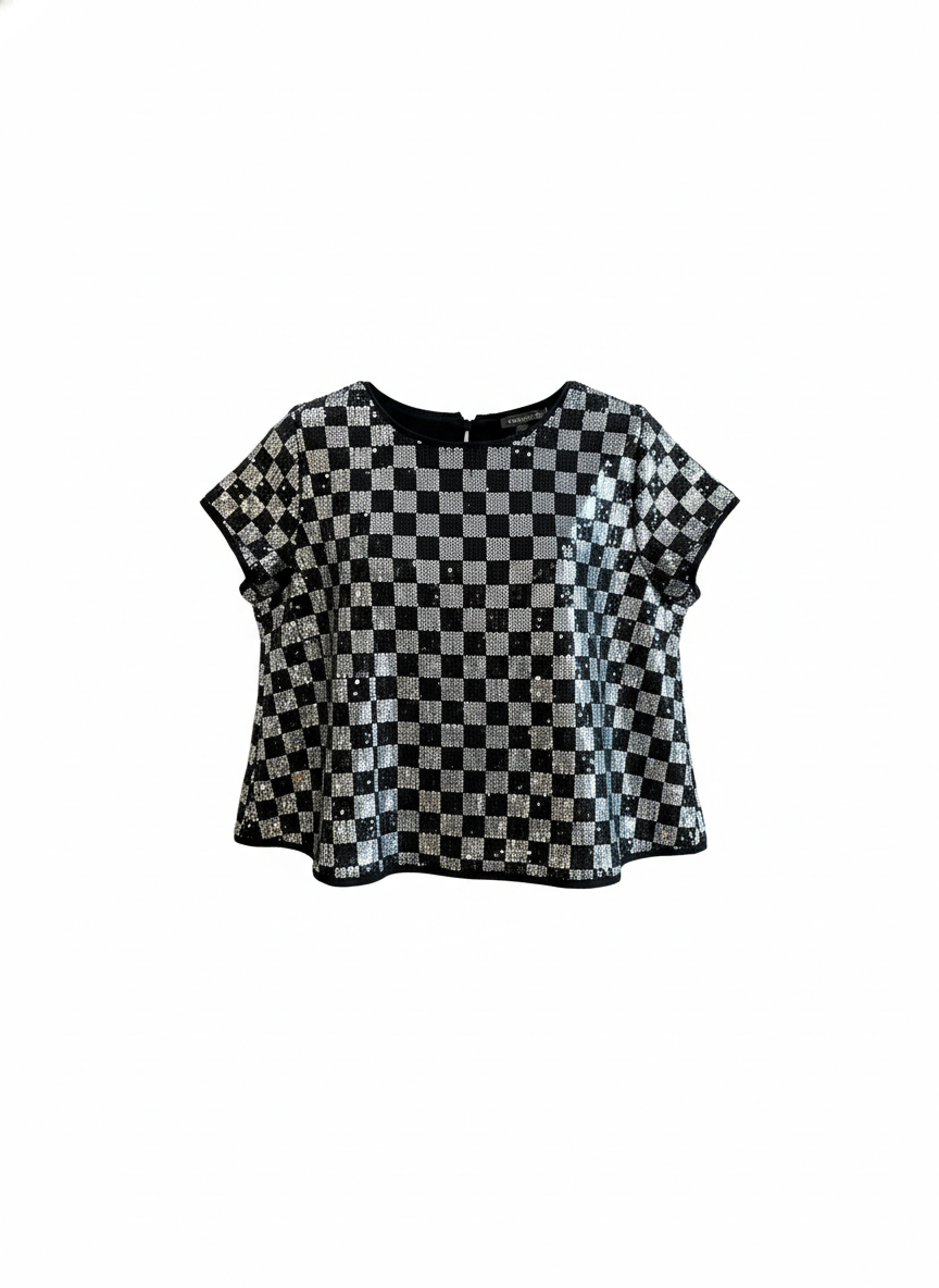 Sliver Plaid Sequin Blouse