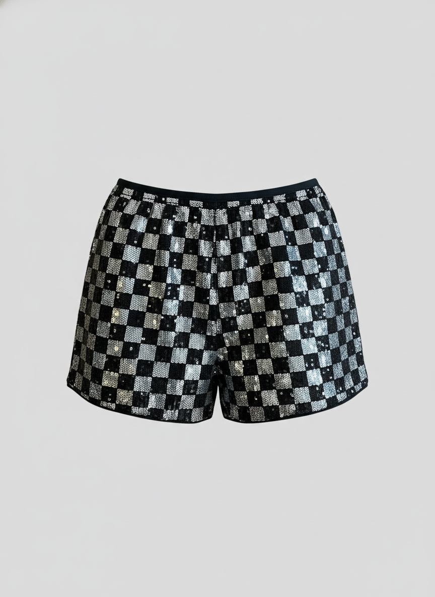 Silver Plaid Sequin Shorts