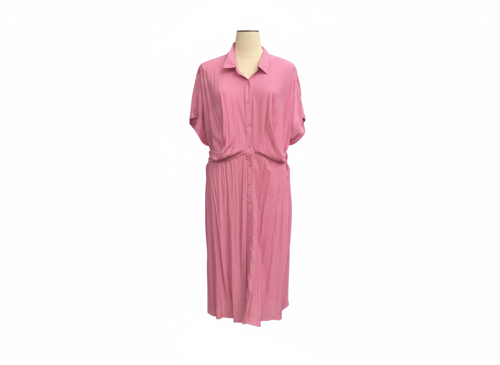 Pink Tie Front Midi Dress