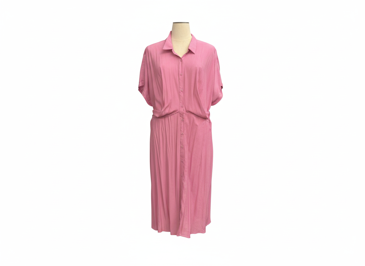 Pink Tie Front Midi Dress